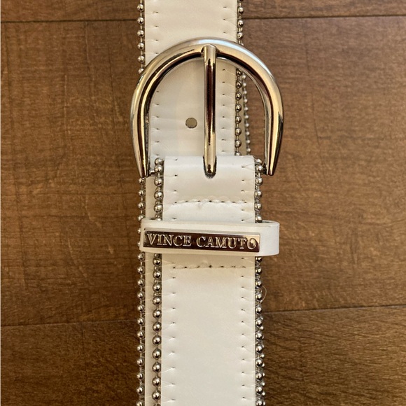 Vince Camuto Accessories - Vince Camuto White Leather Belt with Gold Hardware